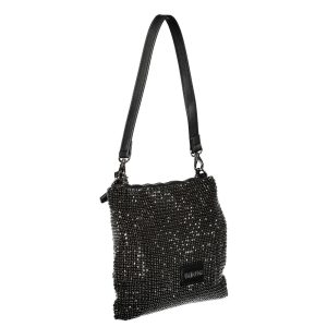 Mario Valentino Black Polyester Women Handbag with Rhinestone Details