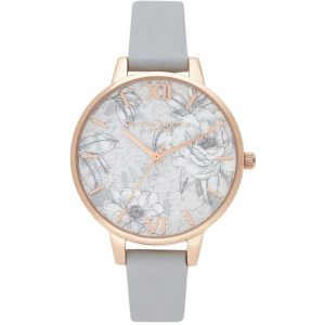 Olivia Burton Gray Artificial Leather Dress Watch